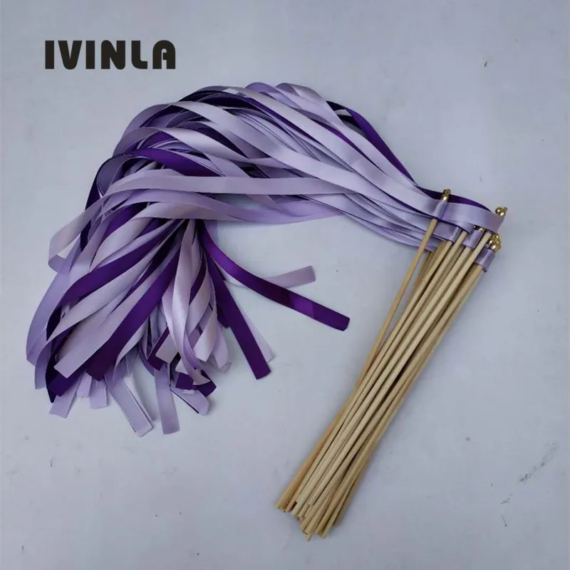 

50pcs/lot purple and light purple wedding wands Twirling Streamers wedding ribbon stick for wedding decoration