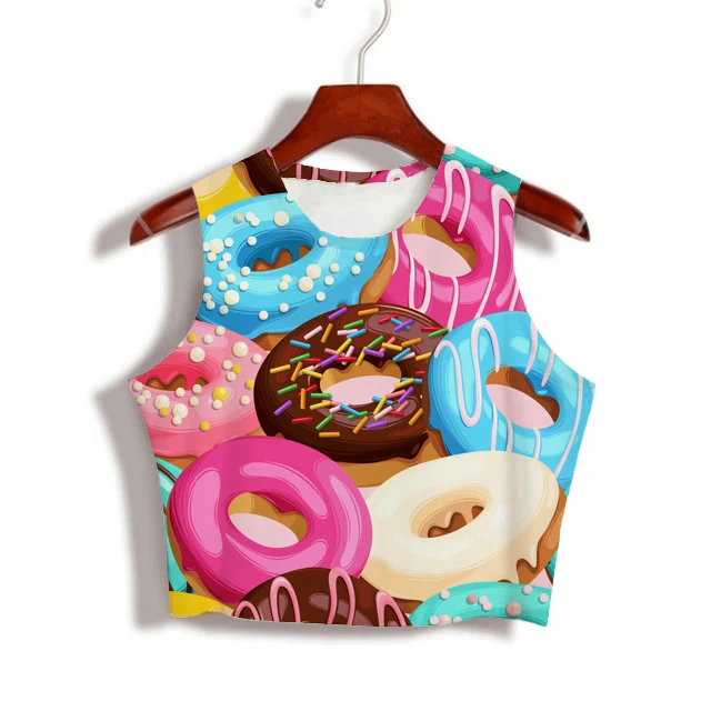 Сделанные на заказ собственные дизайны пончики 3D Сублимация молочный шелк с принтом кроп-топы