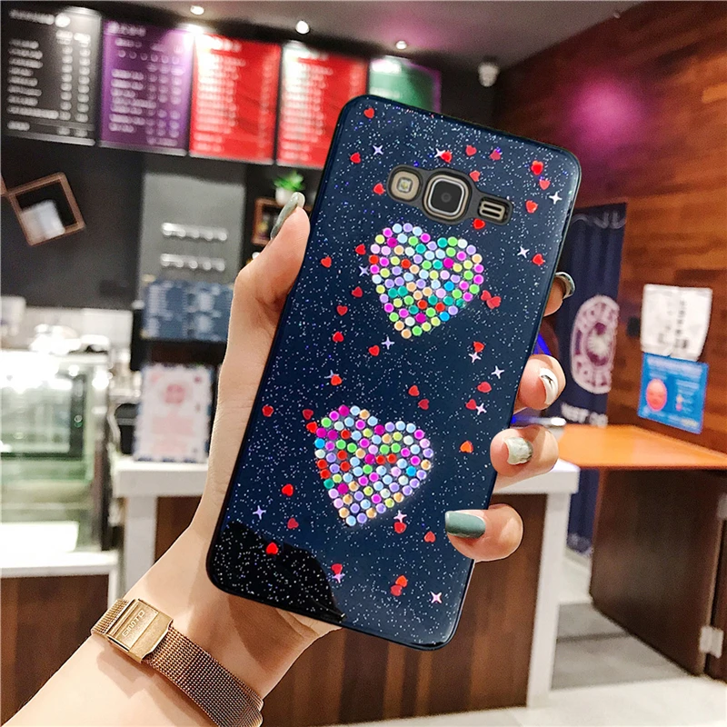 Flash glitter Soft TPU Case For Samsung Galaxy j2 Prime G532 2016 Diamond double love pattern Cover J5 J7 |