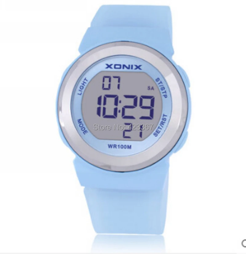 Фото XONIX женские спортивные часы цифровые светодиодные водонепроницаемые 100 м женские спортивные часы плавание дайверские часы для девочек уличные часы №1