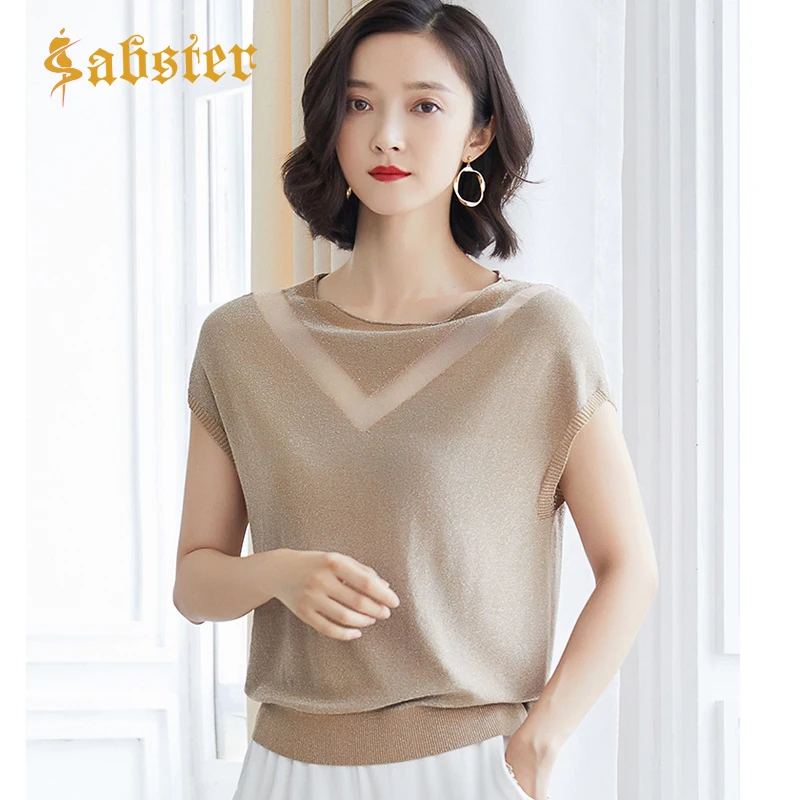 

2018 New Style Short Sleeve Sexy Women T-Shirt Casual Slim Hollow Out Knit Sweater O Collar Knit Women Tops XZ390