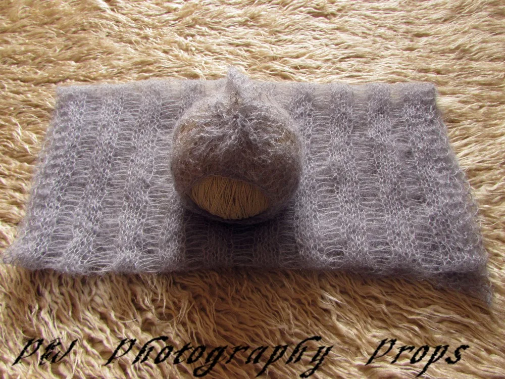 Hot Sale Crochet Baby Mohair Wrap and Hat Baby Knit Carrier Baby Swaddling Photo Props