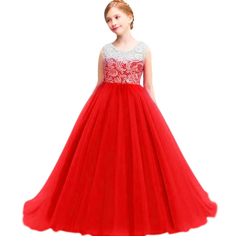 Girl's clothes Flower Girl Dresses Ball Gown White Lace Sleeveless Long Wedding Pageant First Communion for Girls | Детская одежда