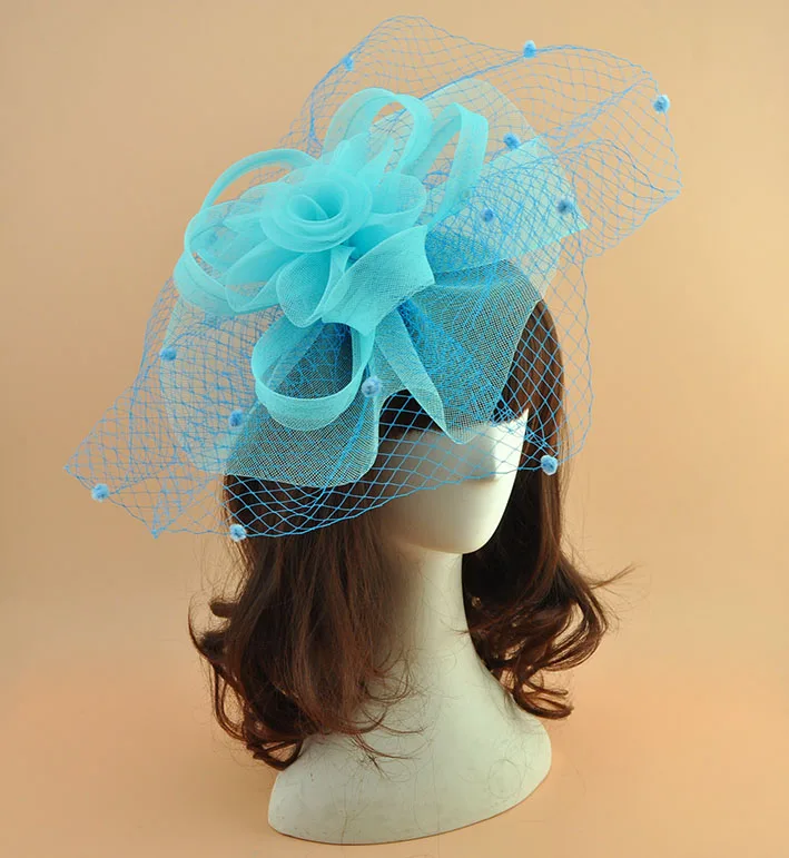 Женская винтажная шляпка с вуалью в горошек Свадебная зеленого желтого