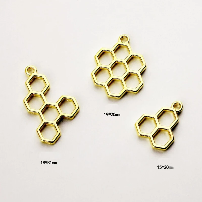 10 шт./лот золотой сплав Honeycomb металлическая рамка Подвеска очаровательный ободок