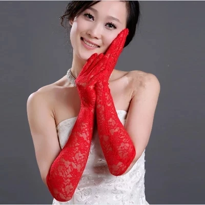 Дешевые 2018 Новое поступление Свадебные перчатки длинный с кружевом палец белый