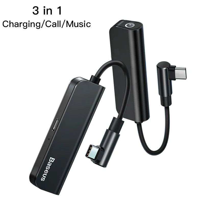 Baseus usb type C до 3,5 мм разъем для наушников Aux адаптер PD 18 Вт USB-C type-C OTG кабель для huawei samsung Note 10 Plus USBC сплиттер - Цвет: Black