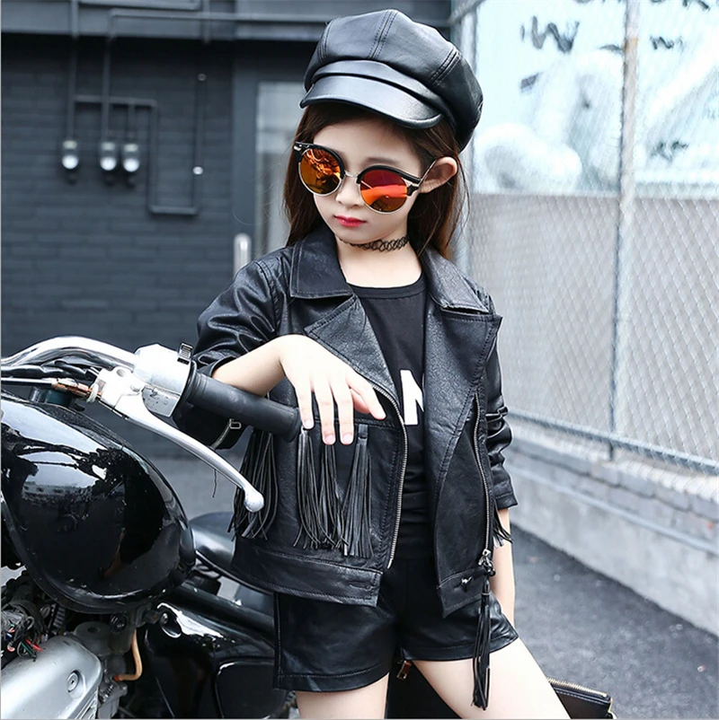 Осенняя модная кожаная куртка для маленьких девочек корейская детская одежда