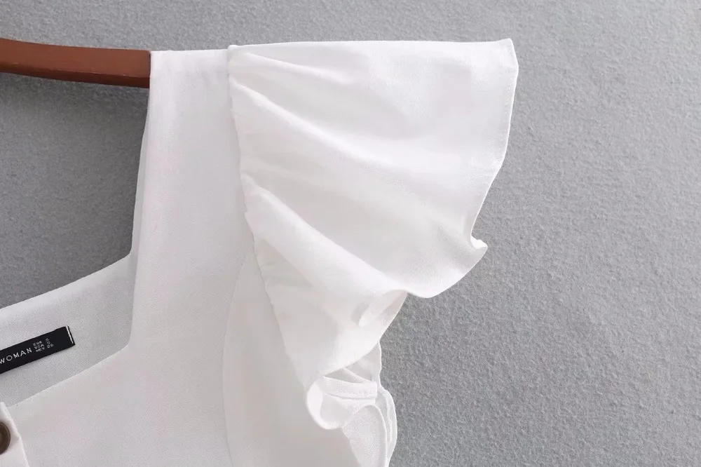 Женская мода каскадные оборки однобортные пуговицы льняная блузка элегантный