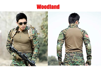 Woodland Военная страйкбол специальная боевая рубашка с налокотниками мужские тактические Топы Камуфляж Военный Fardas Multicam Tatico рубашки - Цвет: Woodland