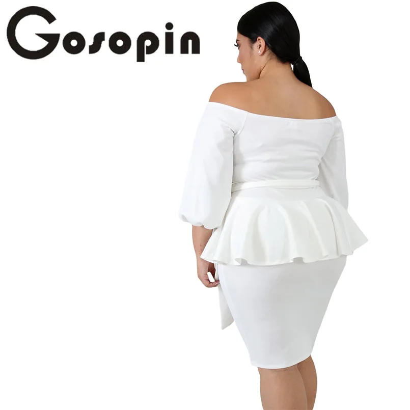 Gosopin Plus Size Party Dress Sash Tie White Peplum Sexy Women Short Gown Elegant Ruffle Bodycon Dresses Robe Femme 220596 | Женская