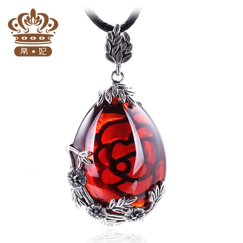 

925 Sterling silver Rose flowers necklace Natural semi-precious stones water drop Garnet Pendant Women jewelry girlfriend gift