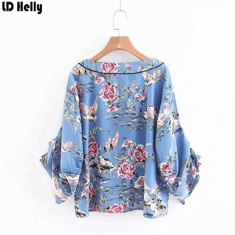 LD Helly New Stylish 2018 Women Floral Print Blouse V-Neck Three Quarter Sleeve Casual Brand Tops Shirts Blusas Camisas Mujer |