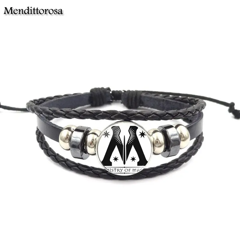 Mendittorosa Vintage Fashion Glass Black Leather Bracelet Bangles Jewelry Handmade For Girl Platform 9 34 Hogwart Express | Украшения и