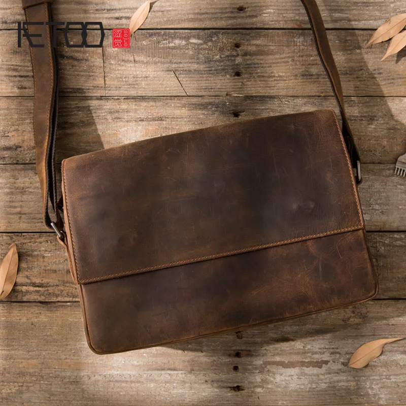Мужская кожаная сумка мессенджер AETOO в стиле ретро|leather messenger bag|bag shouldermessenger bag |