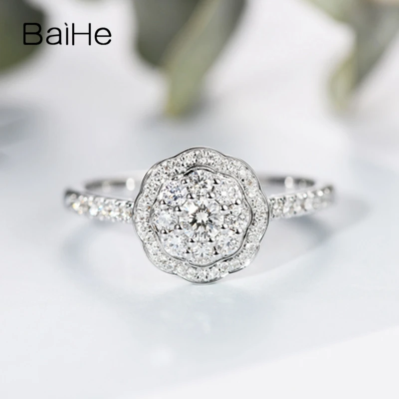 BAIHE однотонное 14K белое золото около карат H/SI круглые натуральные бриллианты