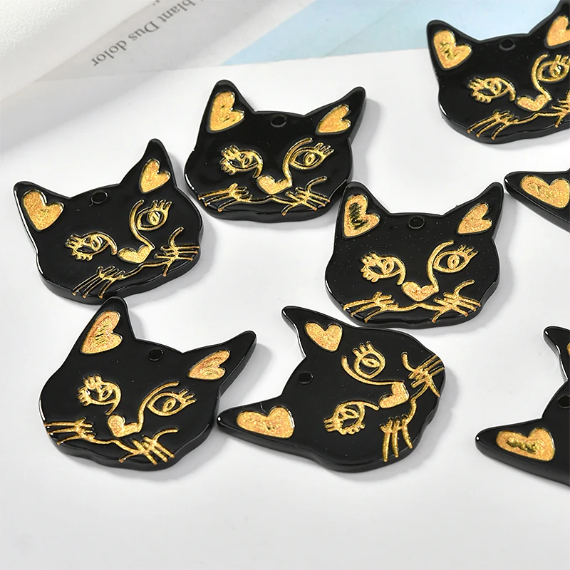 Newest 30pcs/Lot Kawaii Animal Cat Head Shape Resin Acid Acrylic Charms DIy jwelry Findings Round Smiling Face Butotn stickers