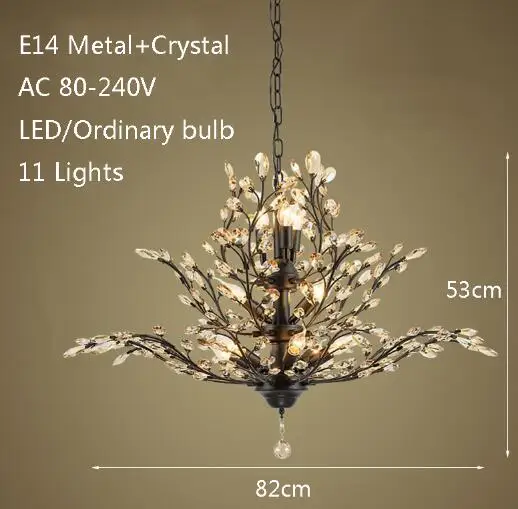 Black 11 lights Скандинавские Современные хрустальные лампы E14 светодиодный Королевский Винтаж арт-деко Люстра для освещения в простом стиле для гостиной, спальни, кафе ресторанное лобби - Цвет корпуса: Black 11 lights