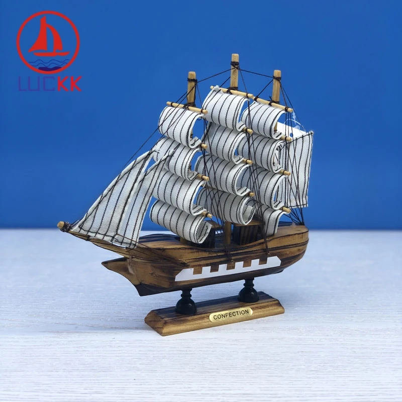 

LUCKK 20CM Mediterranean Handmade Sailing Model Home Interior Decor Wood Crafts Living Room Nautical Wedding Ornaments Souvenirs