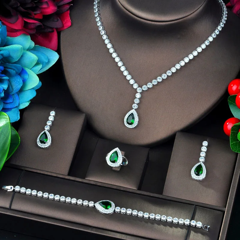 HIBRIDE модный дизайн Зеленые капли воды форма кубический циркон Свадебные
