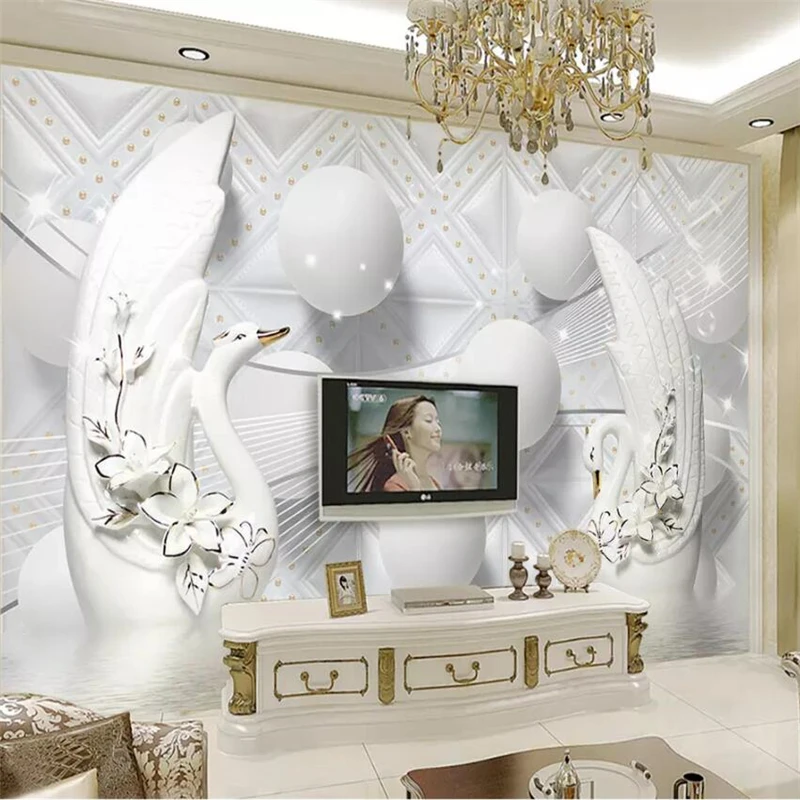 

wellyu Custom wallpaper 3d photo murals luxury European Swan soft ball TV background wall papers home decor 3d papel de parede
