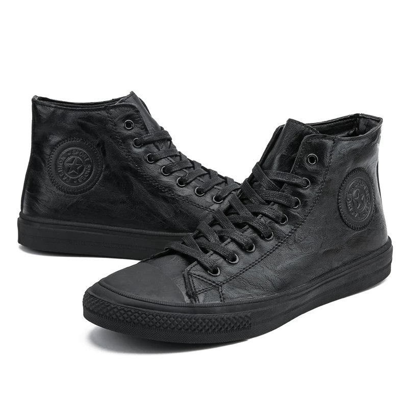 Men shoes leather fashion High Tops Male boots Luxury Brand mens casual sneakers waterproof lace up Flats solid color | Обувь
