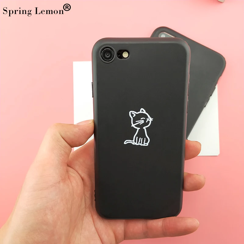 Spring Lemon for IPHONE 8 Case Couple Cat and Fish Lover Soft Silicone Protection iphone 7 7PLUS 8PLUS 6 6PLUS X XS XR |