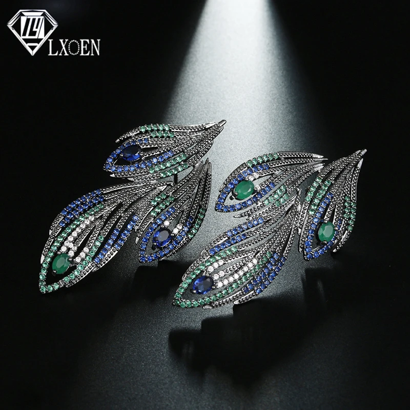 

LXOEN Ethnic Green Wings Feather Drop Earrings Inlay Green and Blue Zircon Earring Pulseras Mujer Christmas Gifts Jewelry Bijoux