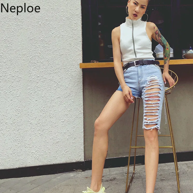 Neploe Асимметричные женские шорты Лето 2019 Новинка Высокая талия рваные короткие
