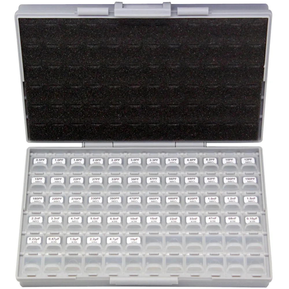 AideTek SMT/SMD 0603 size capacitor box organizzation storage kit with enclosure 50 v x 10 pcs plastic assortment tool box C0610