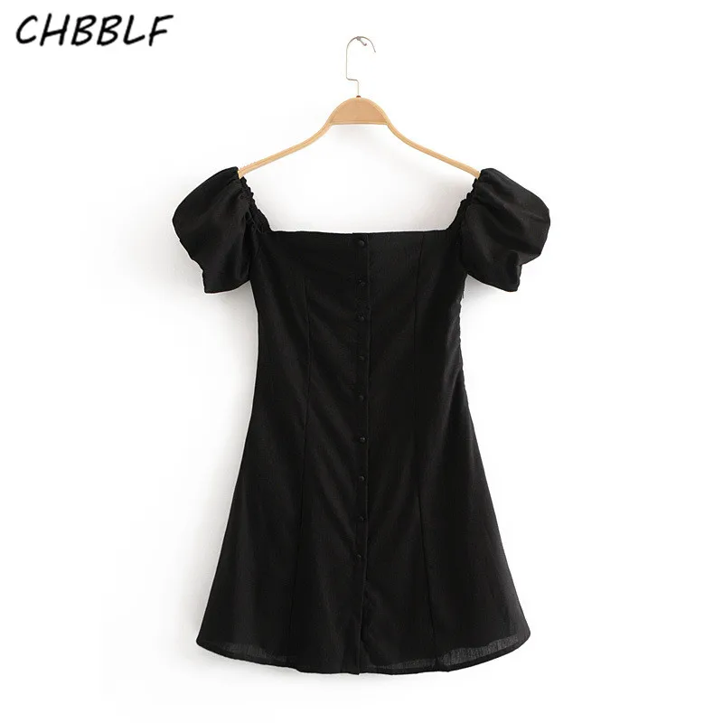 CHBBLF sweet slash neck women mini dress puff sleeve female cute summer dresses vestido XDN9276 | Женская одежда