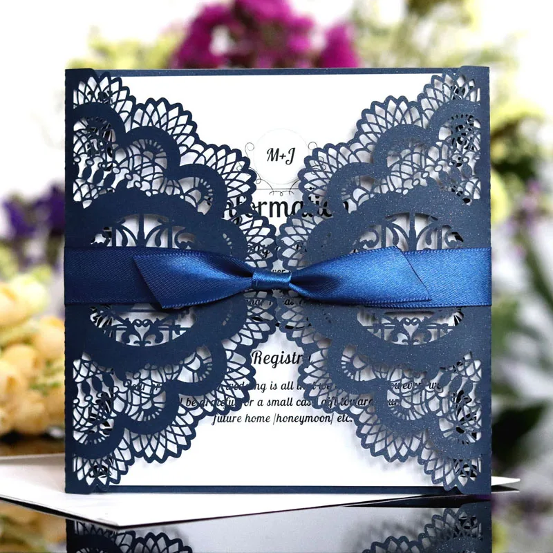 50 шт. Lover Birds лазерная резка свадебные пригласительные открытки поздравительные открытки персонализированные пользовательские с лентой печати для конвертов вечерние принадлежности