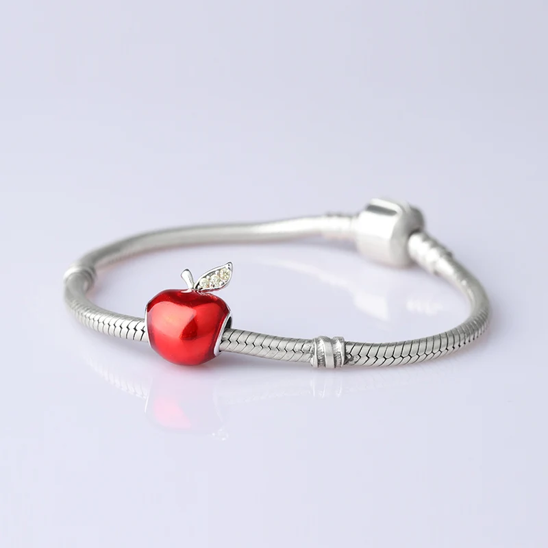 Новая коллекция Серебро 925 Бусины красной эмалью Apple Талисманы Бусины Fit Pandora Браслеты с подвесками для изготовления ювелирных изделий рождественские подарки