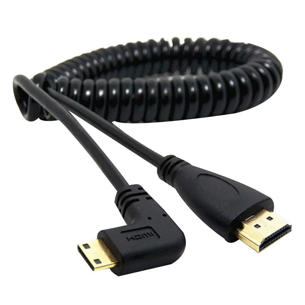 Лучшее предложение 90 градусов правый левый угол мини HDMI штекер HDMI Стандартный Мужской спиральный кабель для SLR PC Высокое качество