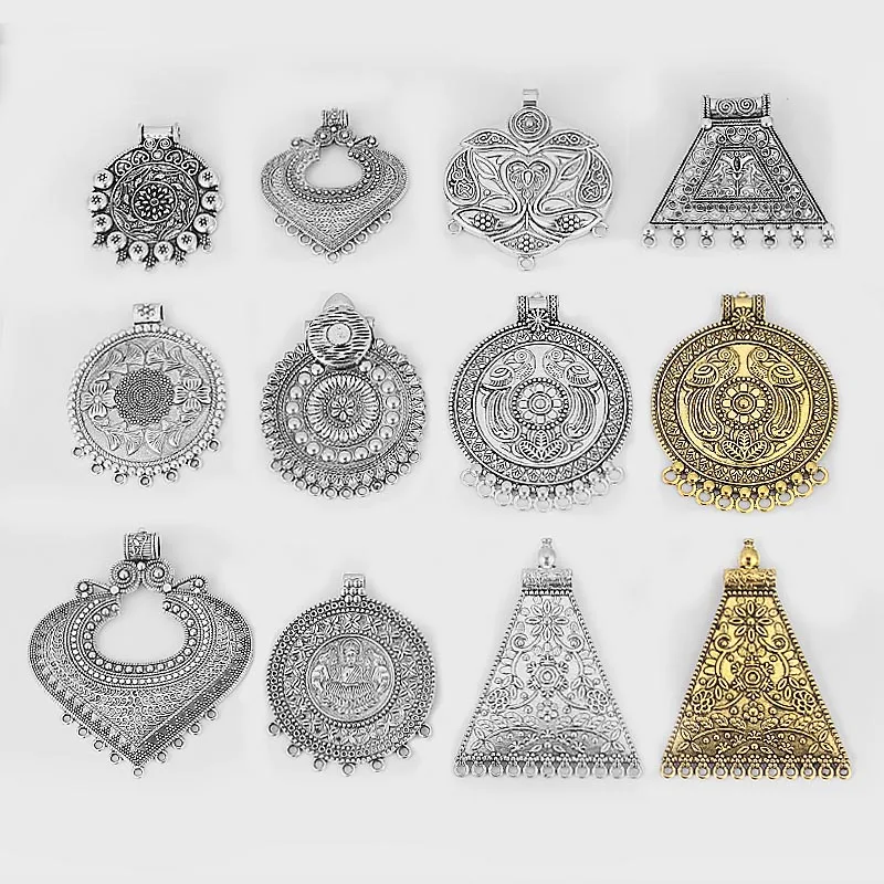 

2pcs Tibetan Silver Boho Ethnic Large Round Charms Embossed Flower Pendants For Tassel Necklace DIY Jewelry Making Findings