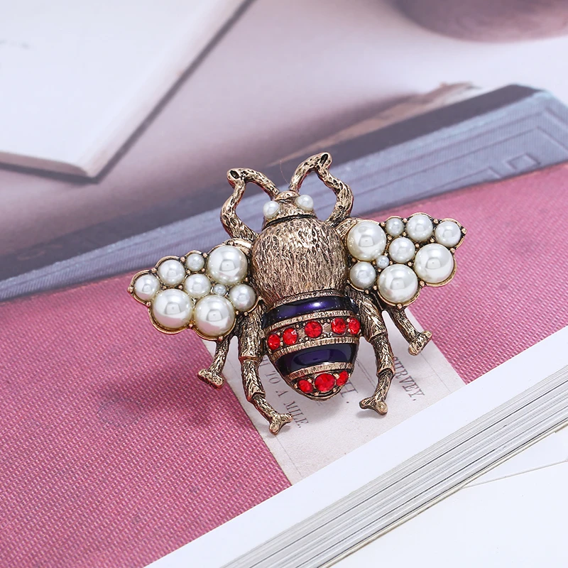 fashion 2018 2 Colors Choose Rhinestone and Pearl Bee Brooches for Women Vintage Jewelry Fashion Insect Brooch Pin High Quality | Украшения