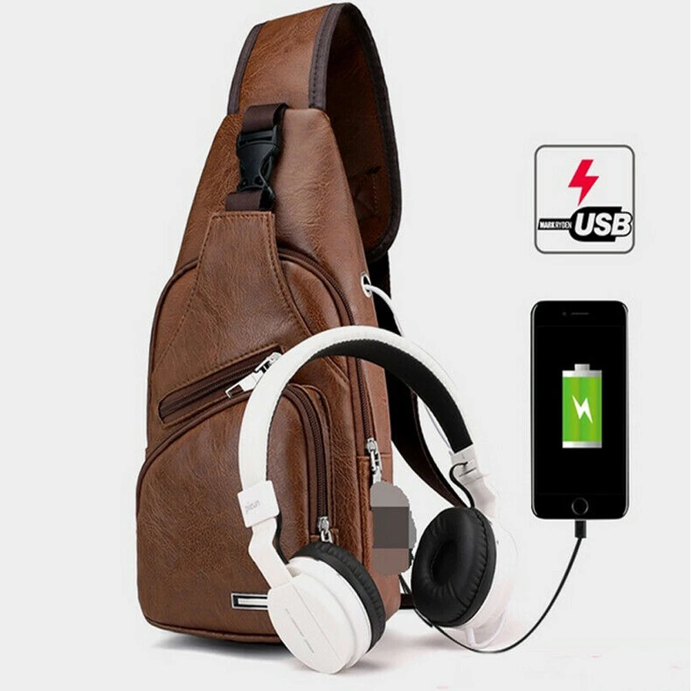 Стиль однотонная Молния Мужская сумка через плечо деловая сумка через плечо Высокая емкость Грудь сумка USB подзарядка