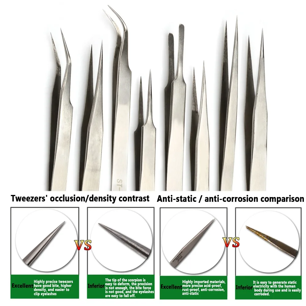 Пинцеты для накладных ресниц набор из 8 штук Ювелирный Стиль пинцет наращивания