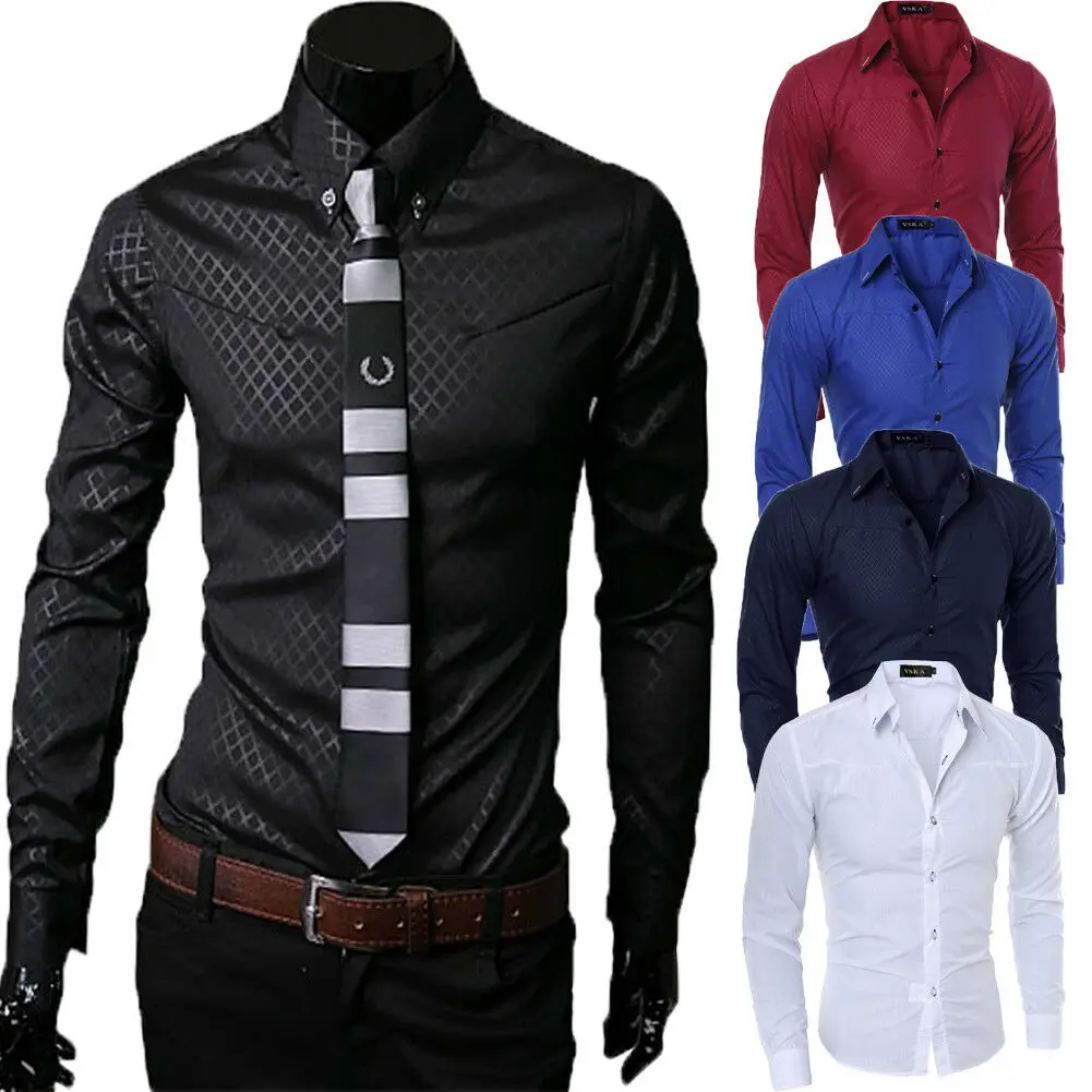 Рубашка мужская с длинным рукавом модная сорочка на пуговицах Топ Slim Fit стильная