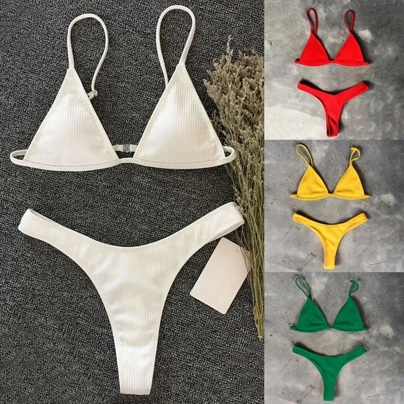 Новинка 2019 женское пикантное микро-бикини летний однотонный купальник с высокой