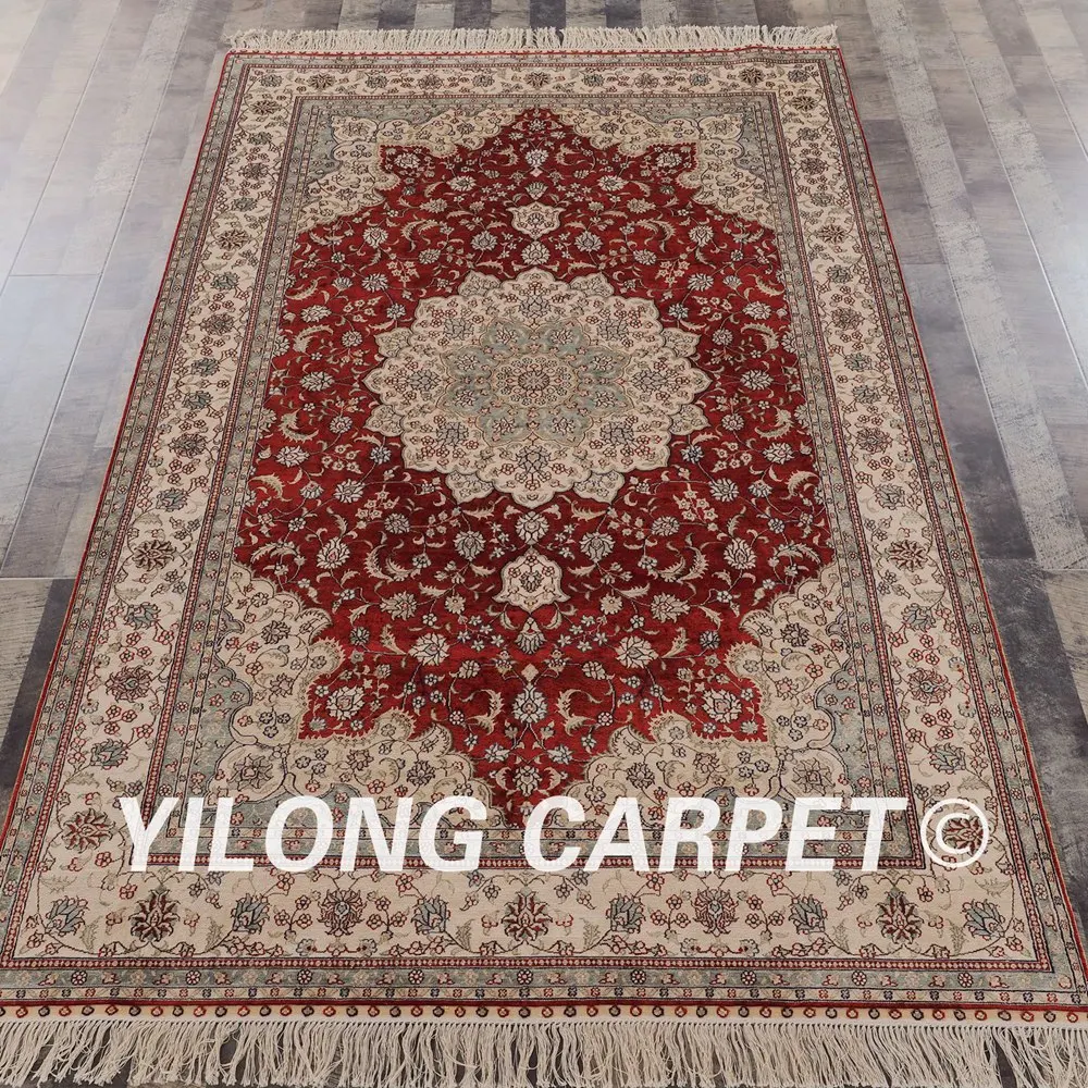 YILONG 5 'x 8' Ручная работа ковер Восточный шелк персидский Красный традиционный
