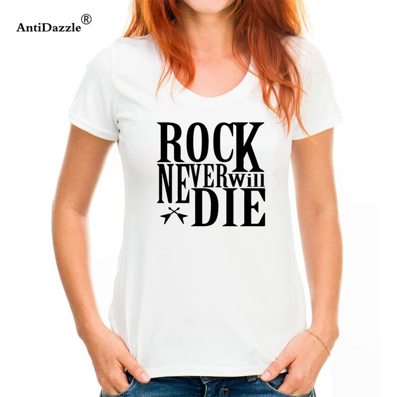 Антибликовое Горячее предложение на заказ Rock Never Will Die Женская футболка Удобная