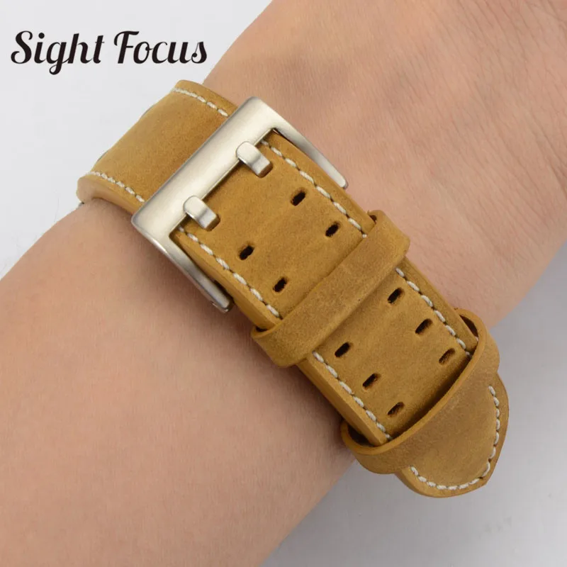 22mm Crazy Horse Leather Straps for Hamilton Zenith Seiko Omega Watch Band Rivet Military Pilot Khaki Field Aviation Watch Belts