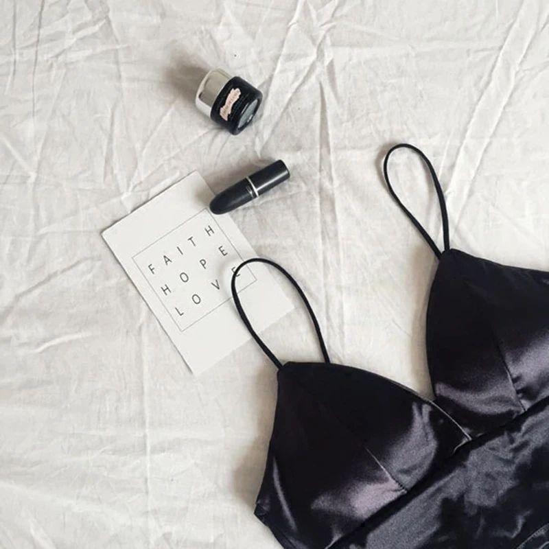 Женский укороченный топ Шелковый бюстгальтер на бретельках без подкладки