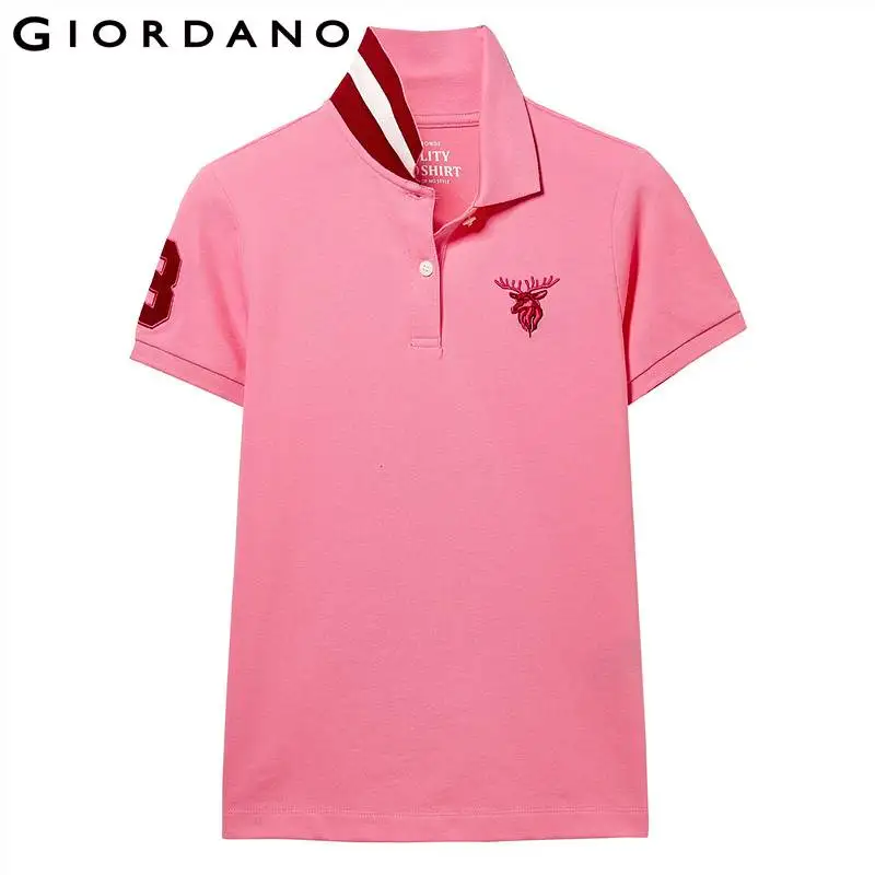 28Pink Giordano женская футболка Polo с короткими рукавами и вышивкой оленьей головы на груди, выполнена из хлопка и спандекса, есть несколько цветов и моделей данной футболки - Цвет: 28Pink