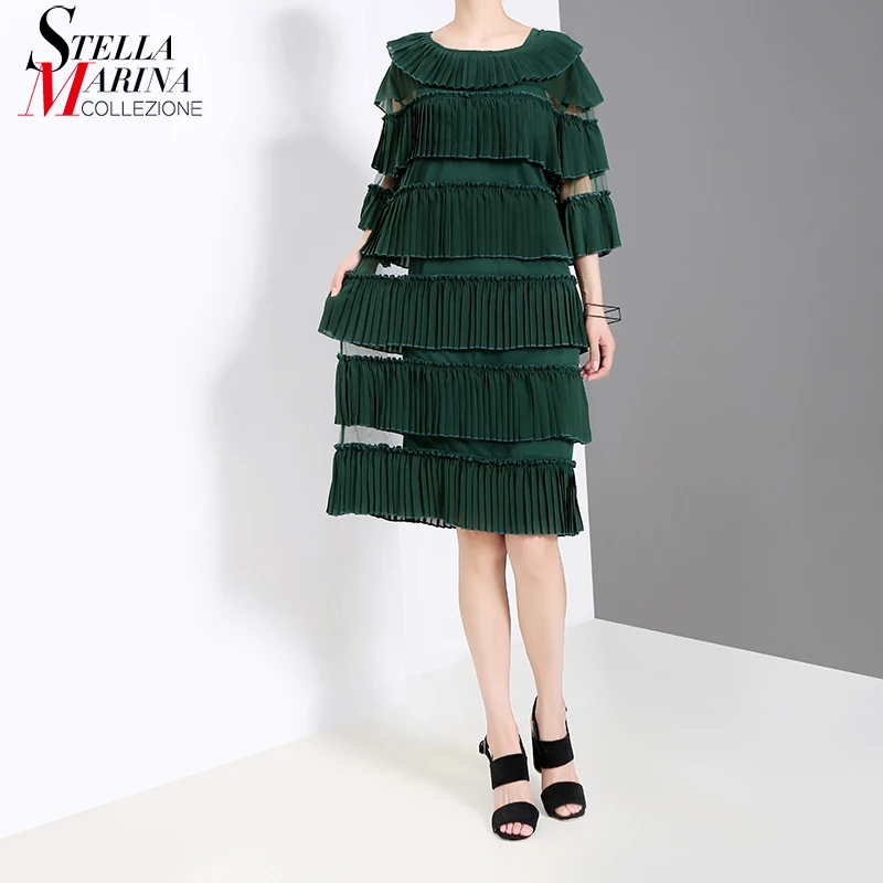 Новинка 2019 женское летнее однотонное зеленое элегантное прямое платье