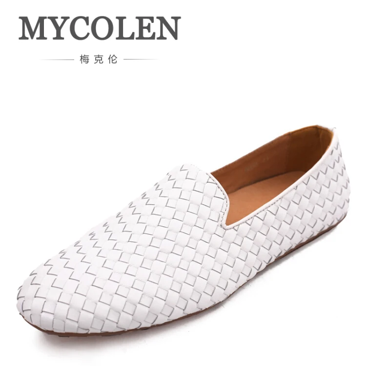 MYCOLEN/брендовые модные летние мягкие мокасины; мужские лоферы; белые кожаные туфли наивысшего качества; Мужская обувь для вождения; ayakkabi - Цвет: Белый