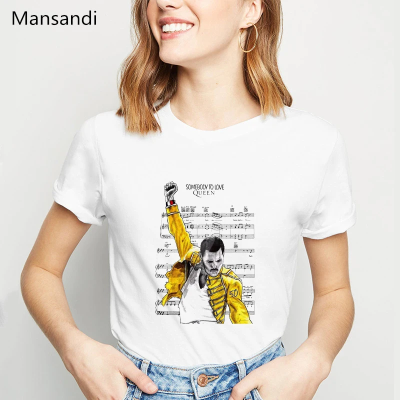Футболка модная Freddie Mercury женские летние топы футболки Queen Band женская футболка в
