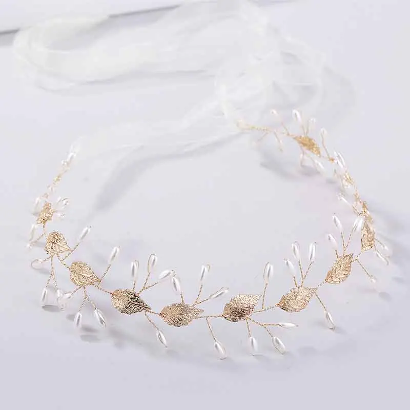 

Baroque Gold Leaf Tiaras Crowns Vintage Pearls Beads Headbands For Women Bride Wedding Headband Hair Jewelry Accessories ML142