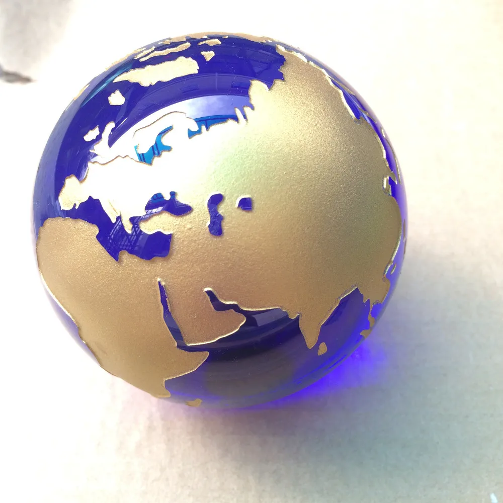 

20PCS/lot, Engraved Silver/ gold Map Blue Ball 80mm Crystal Globe For Crystal Paperweight Crystal Business Gifts Crafts